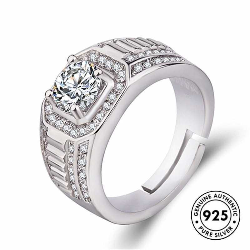 Cincin Bahan S925 Silver Aksen Berlian Untuk Pria