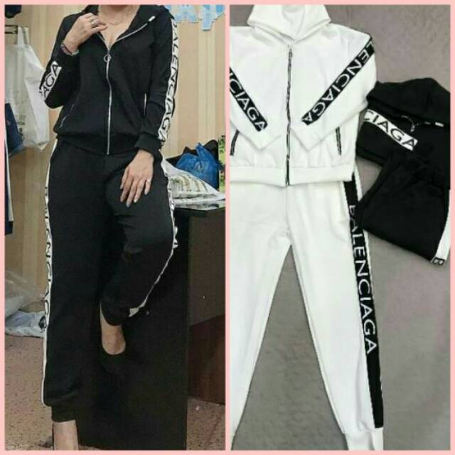 One set track suit jaket hoodie celana panjang training jogger balenciaga fashion wanita korea murah