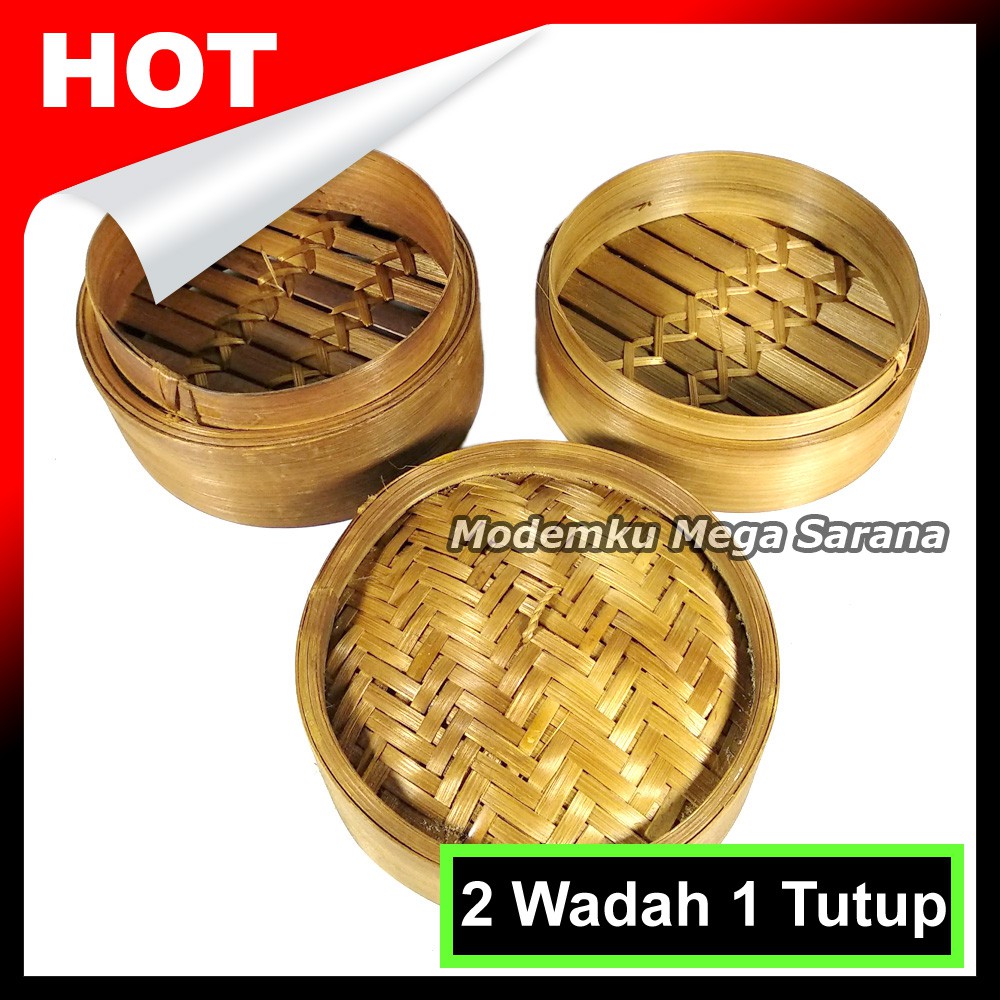 Streamer Klakat Bambu Dimsum 15cm | Kukusan Bambu - Wadah + Tutup