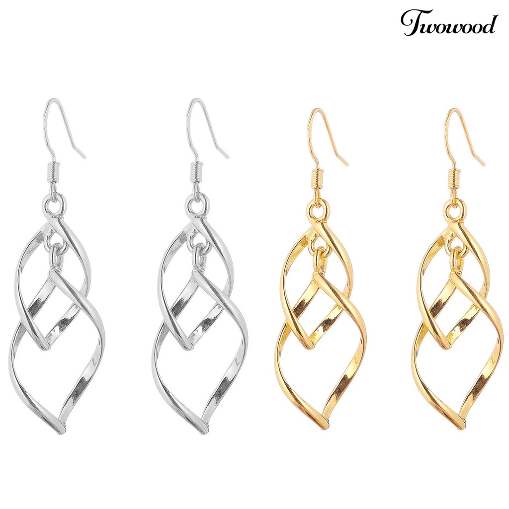 1 Pasang Anting Hook Linear Swirl Gaya Bohemian Tahan Lama