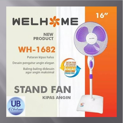 KIPAS ANGIN 2 IN 1 WELHOME WH-1682 KIPAS ANGIN BERDIRI 16 INCH