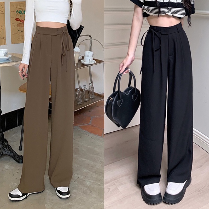 celana panjang wanita highwaist korean style kulot straight pants loose import celana hitam