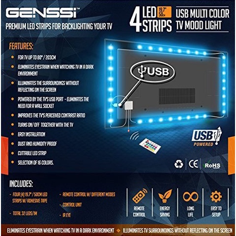 (100% BARANG ORI) Genssi LED Strip 5050 50cm 2 PCS USB Controller &amp; Remote Control - L5