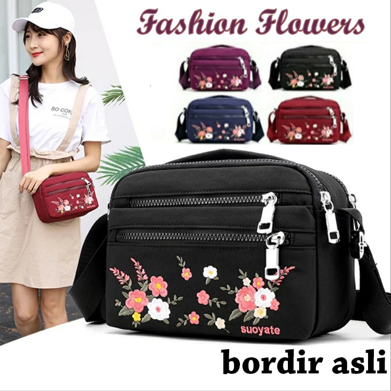 Hot Sale 2020 Fashion Tas Selempang Casual Small Flower Bordir Beautiful Bag Travel School Bag