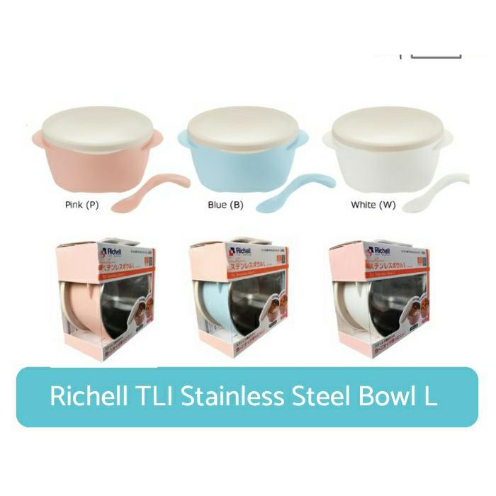 Richell Stainless Steel Bowl L, Mangkuk Makan+Sendok Bayi 20170 / 20171 / 20172