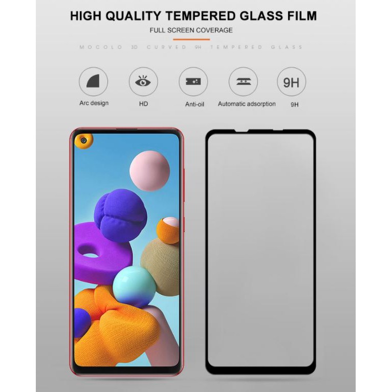 Mocolo Samsung A21s A10s A20s Tempered Glass Full Screen Cover Edge Guard Oleophobic