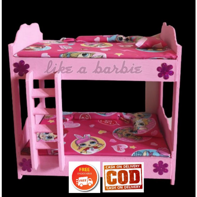 [BISA COD] TEMPAT TIDUR TINGKAT 2 BONEKA BARBIE / FURNITURE RUMAH BONEKA