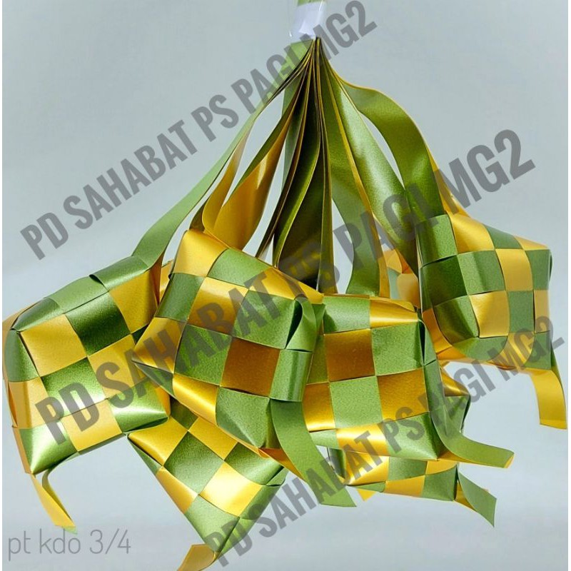 

ketupat lebaran pita kado 3/4 inci hijau gold (1 ikat 10 pcs)