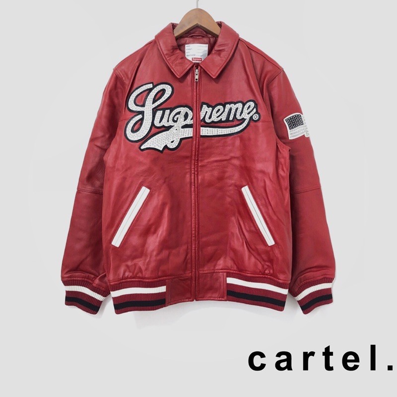 SUPREME SS16 UPTOWN STUDDED GENUINE LEATHER VARSITY JACKET