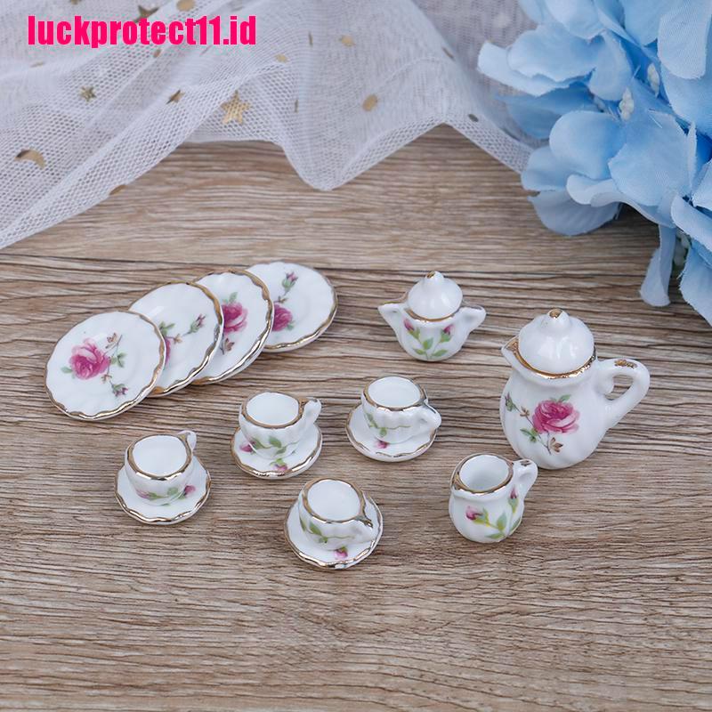 Lucktoy 15pcs / Set Miniatur Cangkir Teh / Kopi Bahan Keramik Porselen Skala 1: 12 Untuk Rumah Boneka