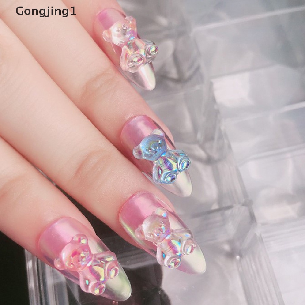 Gongjing1 6pcs Dekorasi Nail Art 3D Bentuk Beruang 3 Ukuran