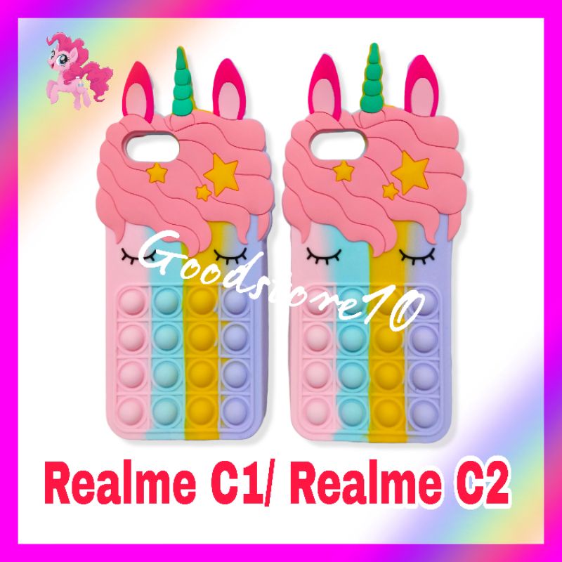 Realme C1 C2 Case POP IT 3D UNICORN Softcase Lembut Tebal Rainbow Casing Kuda Poni Lucu