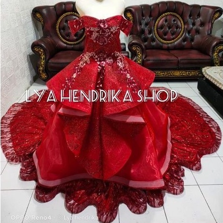 gaun pengantin candy ekor plus peplum