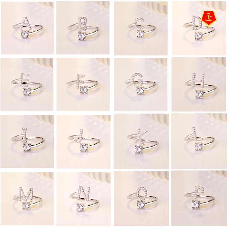 [Ready Stock]Creative 26 Alphabet Combination Micro Rhinestone Couple's Ring