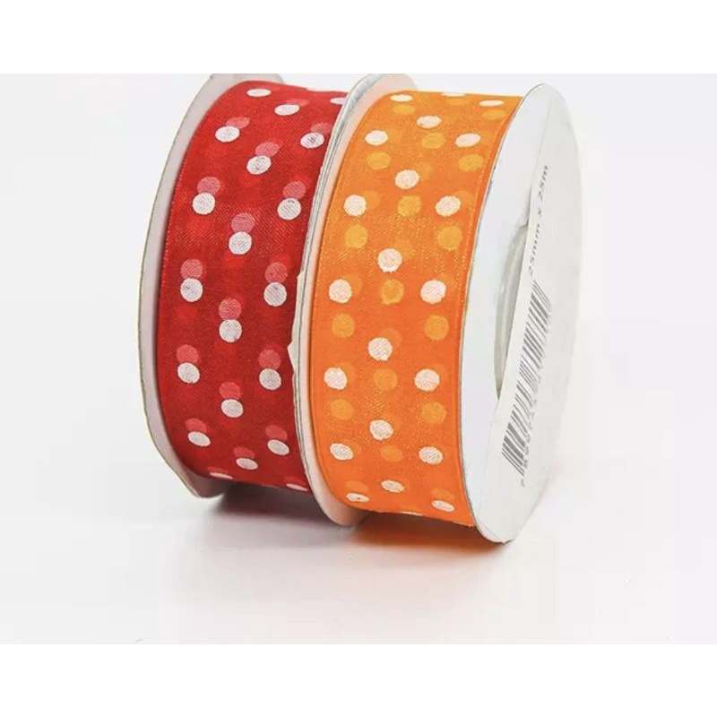 ( Rol 20 Yard ) ORGANZA SILK POLKADOT RIBBON 12MM 25MM - PITA KADO ORGANDY ORGANZA ONDE 0.5INCH (1.25CM) / PITA ORGANDI DOT 1IN 2,5CM