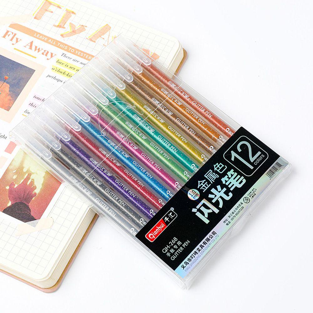 Top 12Pcs Glitter Gel Pen Lucu Alat Menggambar Alat Tulis Flash Marker