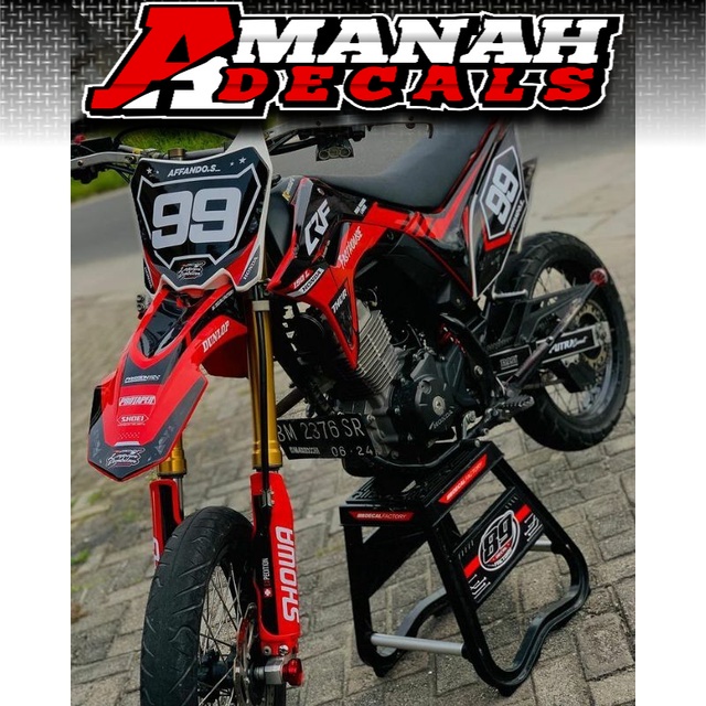 Decal Crf 150 L Full Body Motif Supermoto Super Glossy Keren Sticker Crf Merah Hitam Terbaru