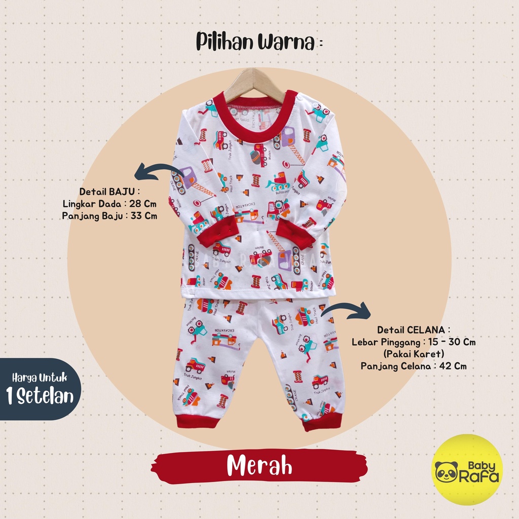 Setelan Piyama Baju Bayi Panjang 3 - 18 Bulan merk Bolo - Bolo SNI motif BIG EXCAVATOR BULLDOZER TRUCK