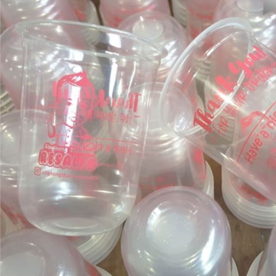sablon gelas cup plastik oval 16 Oz ketebalan 8gr minim @1000cup