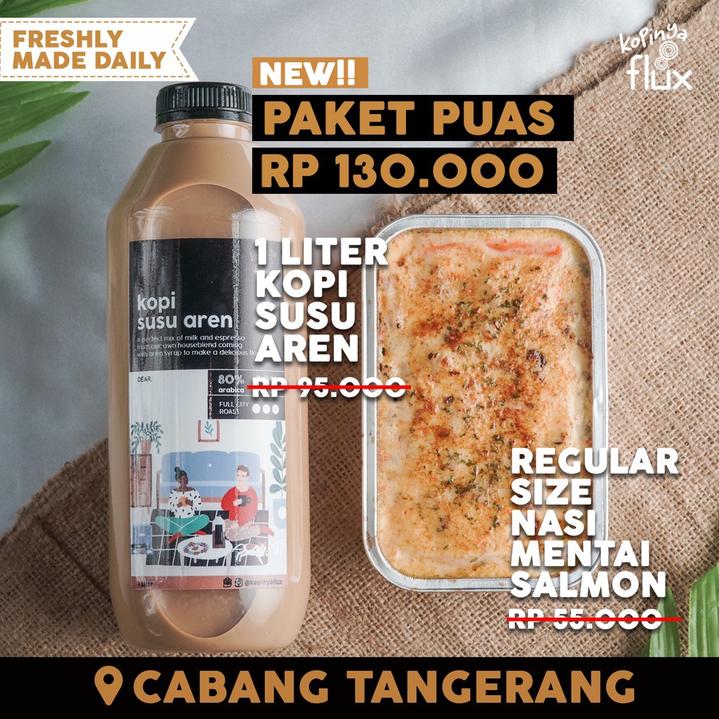 

Paket Puas : Nasi Mentai Salmon Premium Reg Size & Kopi 1 Liter by Kopinya Flux