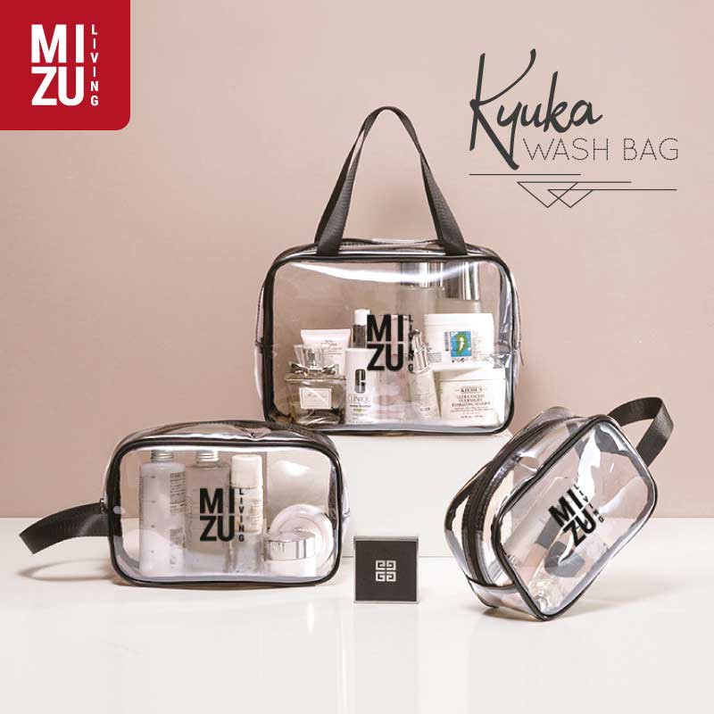 MIZU KYUKA Wash Bag Clear PVC Transparent Cosmetics Travel Makeup Bag Tas Kosmetik Bening Transparan