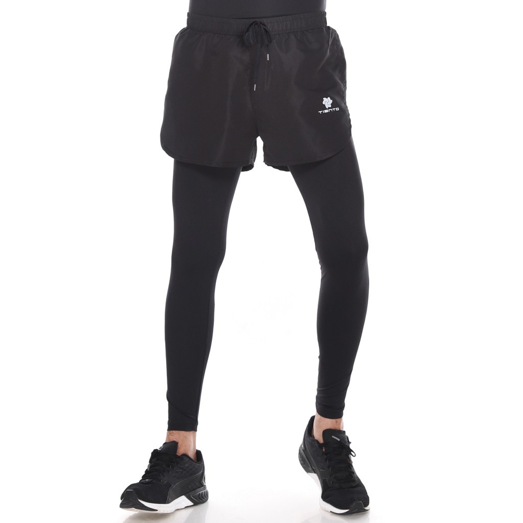 Tiento Legging Celana Pants 2in1 Sporty Black (celana legging olahraga jogging)