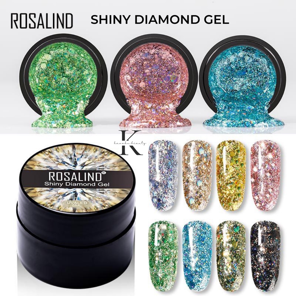 ROSALIND SHINY DIAMOND GEL 5ml / Kutek gel nail polish UV LED glitter painting pot / nail art kuteks