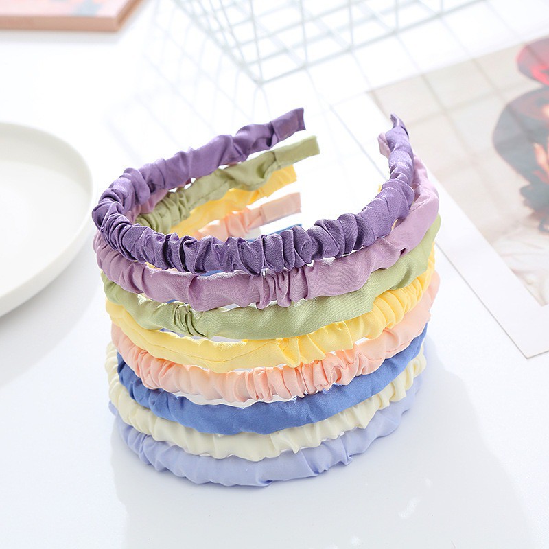 OVERFLOWS.ID Bando Scrunchie Mini Model Kerut Bahan Satin Ala Korea Import Murah Satine Headband