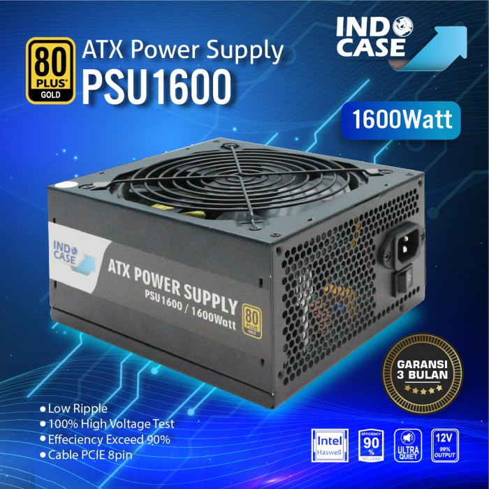 Indocase PSU ATX 1600W Pure 80+ Gold GPU QWERTY Mining Miner Crypto