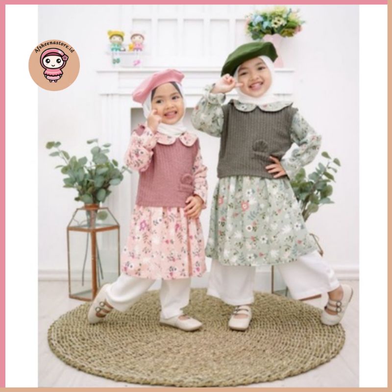 Afsheenastore Setelan Anak Perempuan Crinkle Gavina Printing Dress Outer