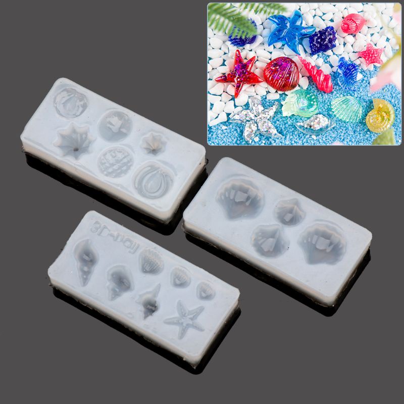 SIY  3Pcs DIY Conch Shell Starfish Shape Silicone Mold Nail Art Template Jewelry Make