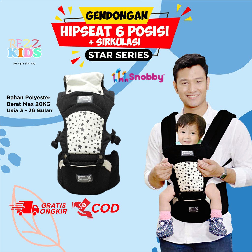 Gendongan Bayi Depan Instan Hipset 6 Posisi Baby Carrier Gendongan Kangguru RZ133-Hipseat Star Black