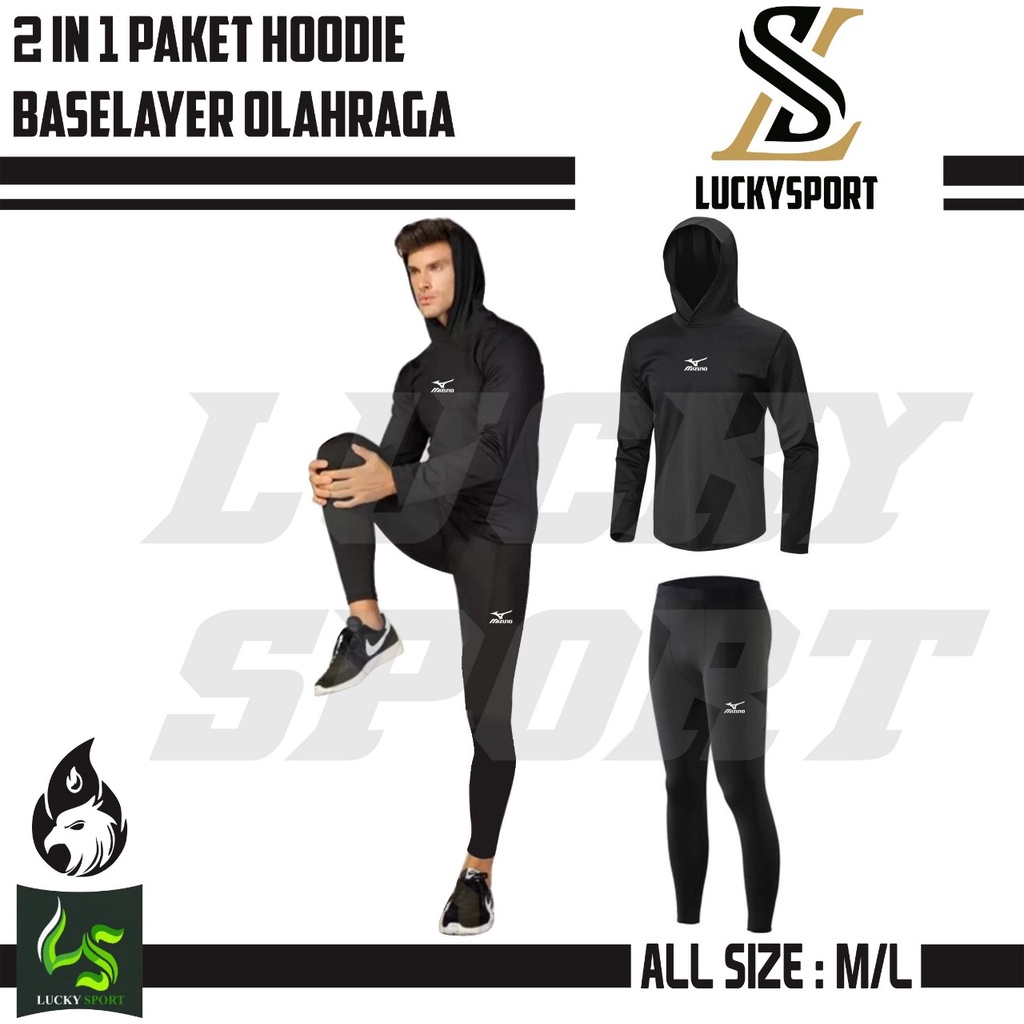 PAKET Sleeveless Hoodie+Legging Panjang Baselayer Training Gym Fitness