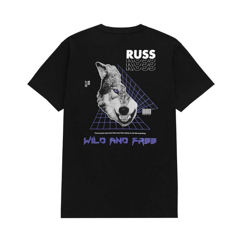 KAOS DISTRO T-SHIRT RUSS WILDS BLACK / KAOS PRIA WANITA