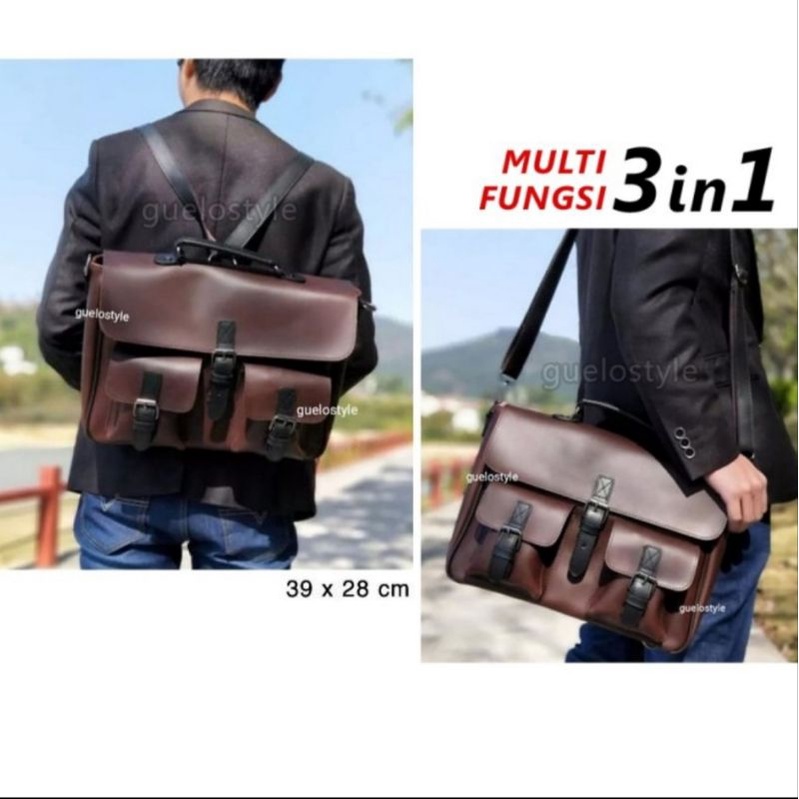 tas laptop kantor kerja selempang pria kulit 14 inch