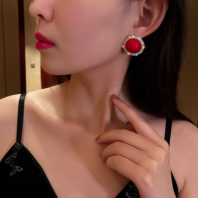 6 styles of red bow love heart diamond-painted women's earrings earrings Korean fashion jewelry festive lucky accessories