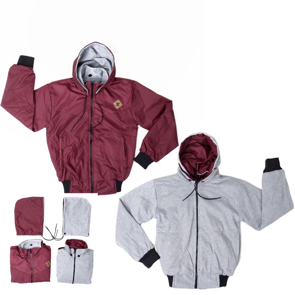 ORIGINAL AKET ANAK  BOLAK BALIK PREMIUM / JAKET BOLAK BALIK ANAK CEWE COWO MAroon REALPICT