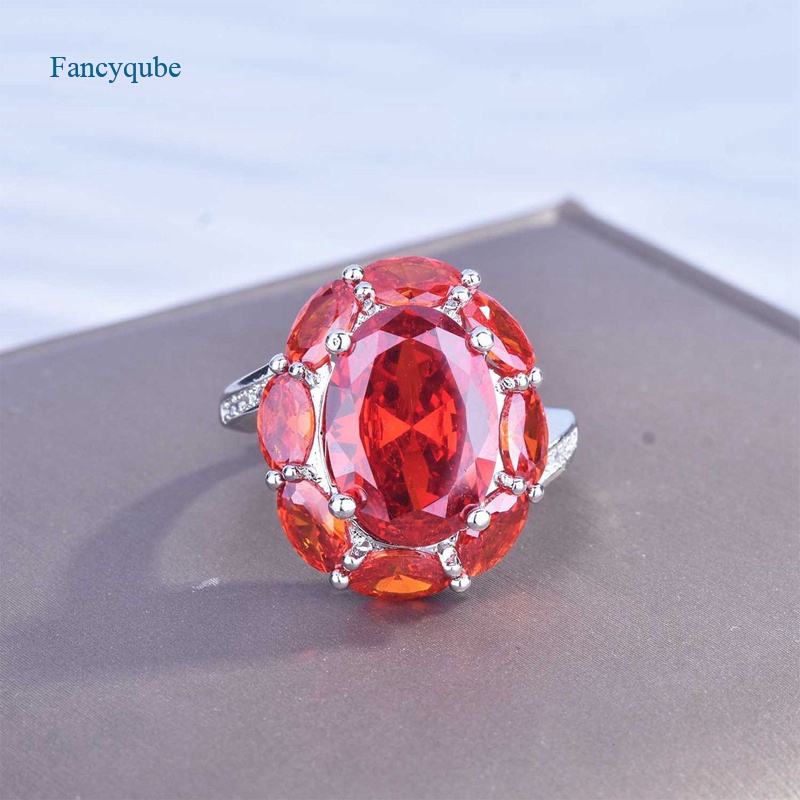 Fancyqube Cincin Garnet Kristal Zircon Besar Warna Silver Gaya Vintage Untuk Wanita