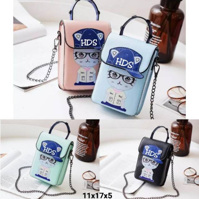 Pockeet Dompet HPO CAT BOY-TOPI Selempang Rante Mini Tas HP Androidd