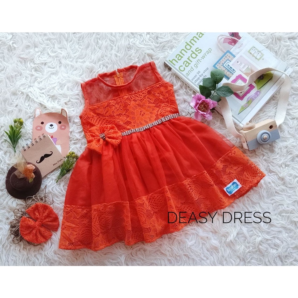 Deasy Dress/Dress Brukat Model Terbaru/Dress Cantik Wanita Warna Orange/Dress Terkini/Dress Murah/Dr