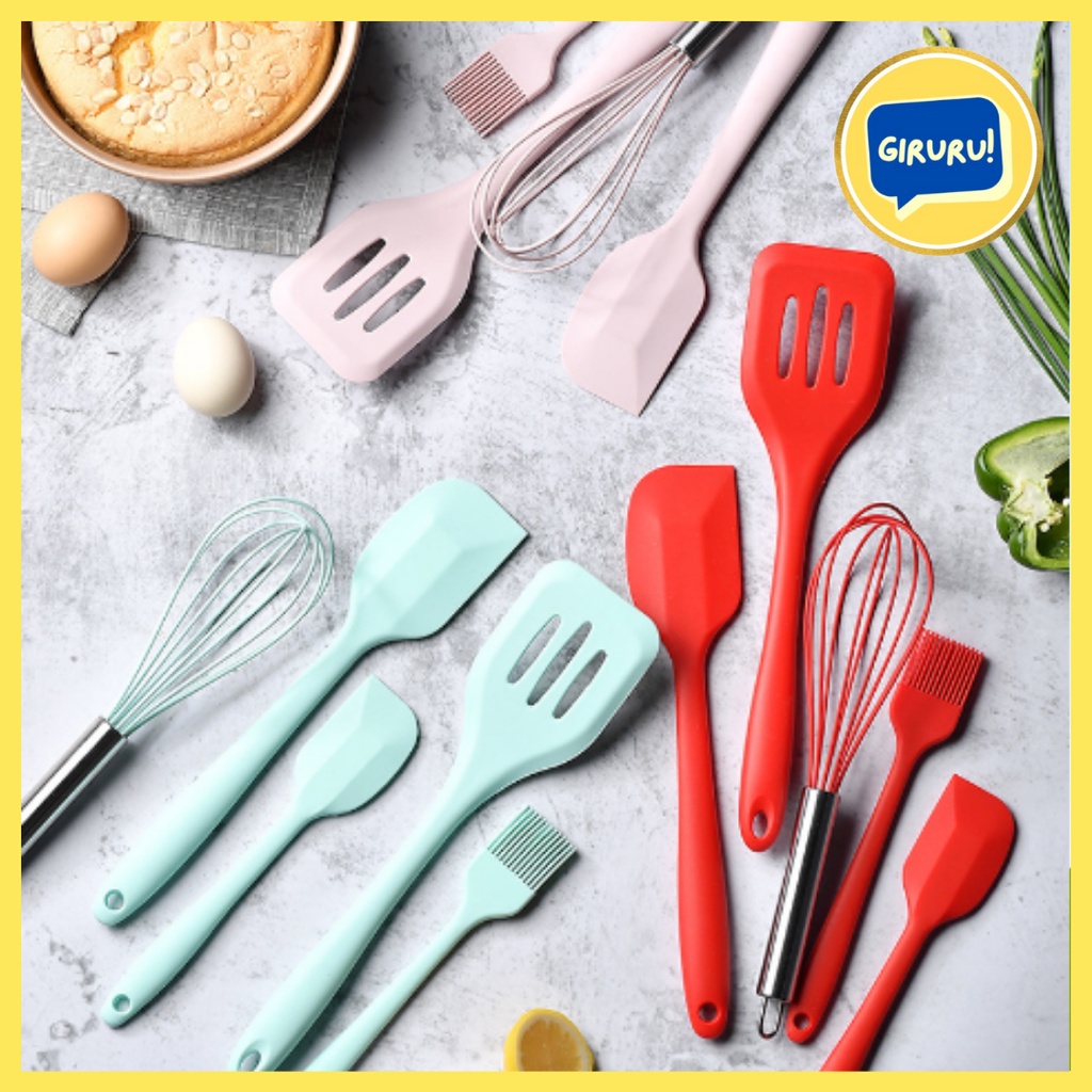 Spatula Set Alat Masak 5 IN 1 Bahan Silikon Food Grade / Spatula Set Silikon Anti Panas & Lengket / Spatula Silikon Kitchen Utensils Set 5 in 1 / Peralatan dapur / perlengkapan dapur / peralatan masak / perabotan masak / perlengkapan masak / whisk & kuas