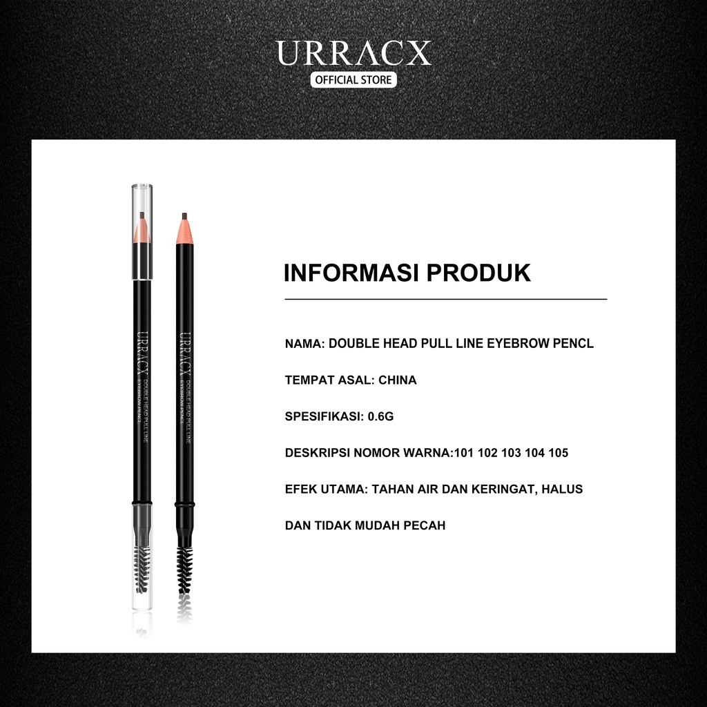 (COD) URRACX Pensil alis tahan lama tahan air dan tidak luntur eyebrow pencil 2 in 1