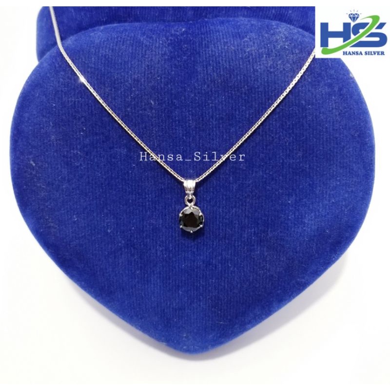 Kalung Perak Wanita Silver Asli 925 Lapis Emas Putih Italy Liontin Desi Hitam - Kalung Perak Wanita Anti Karat