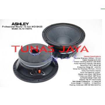 Speaker Component Ashley AL10 750YK Woofer 10 inch