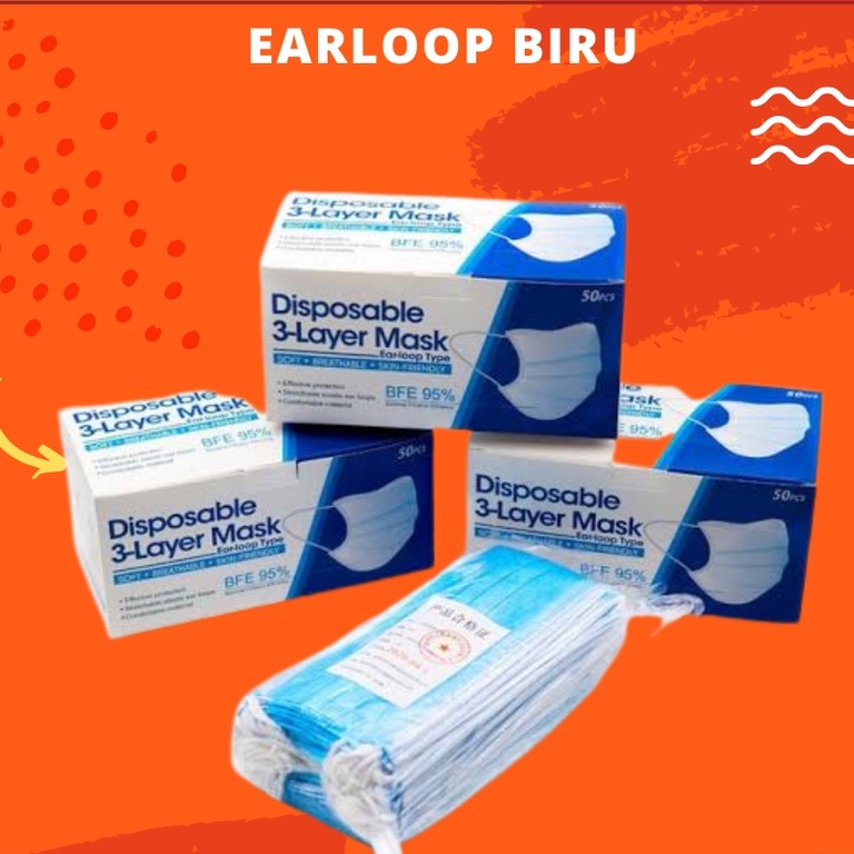 MASKER EARLOOP BIRU 3 PLY