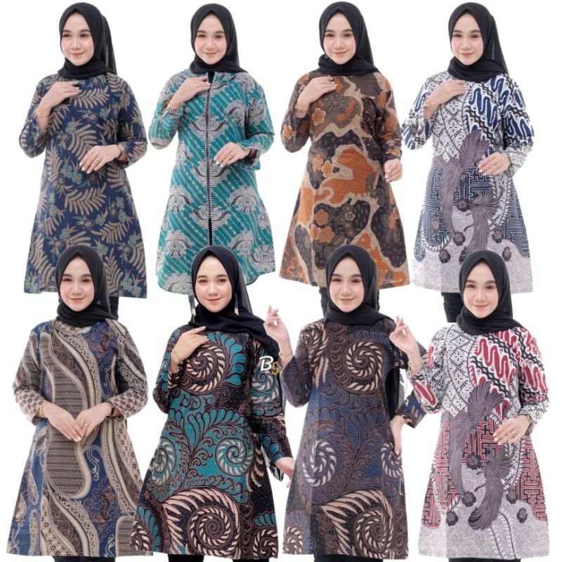 NEW Tunik Batik Atasan Wanita Panjang Lengan 7/8. Tali Samping Modern Motif Asli QUEENBUTIK