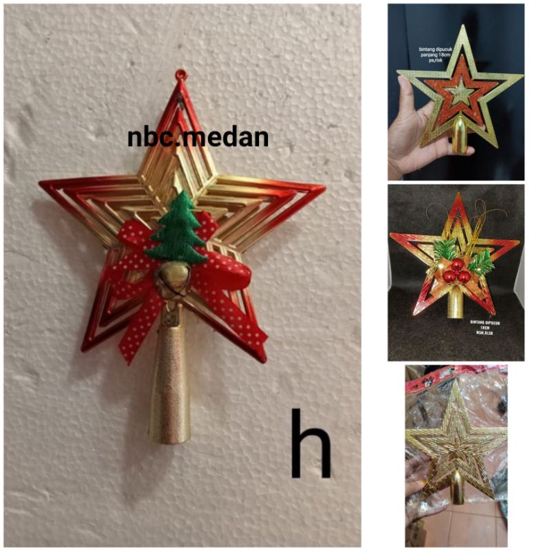 Accesoris pohon natal bintang dipucuk pohon natal, panjang 18cm dan dekorasi (keterangan baca dideskripsi)