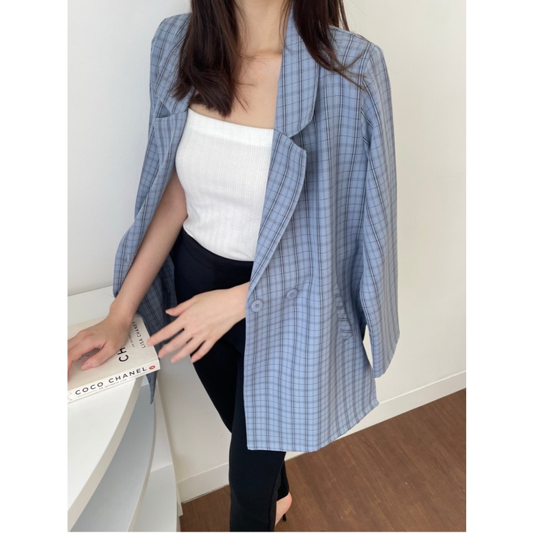 Kadaka O-0181 Blazer Wanita Outer Oversized Plaid Kotak - Kotak Tweed Korea