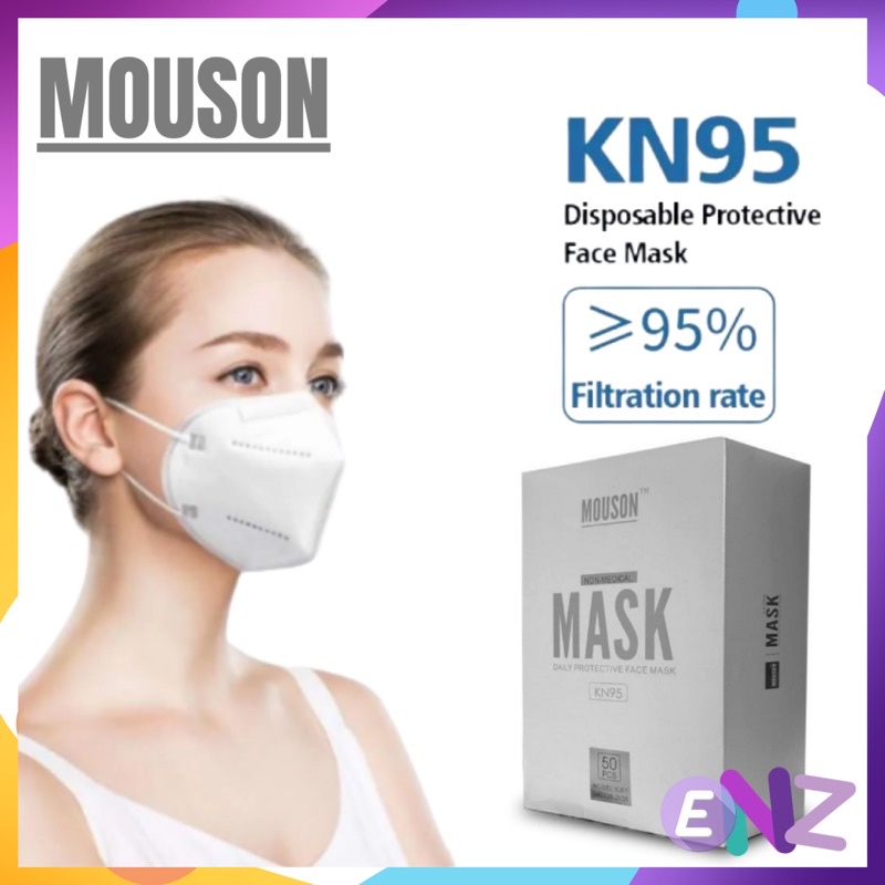 ENZ ® MOUSON MASKER KN95 MOUSON MEDIS GREENBOX EARLOOP WARNA PUTIH PER BOX ISI 50 1136