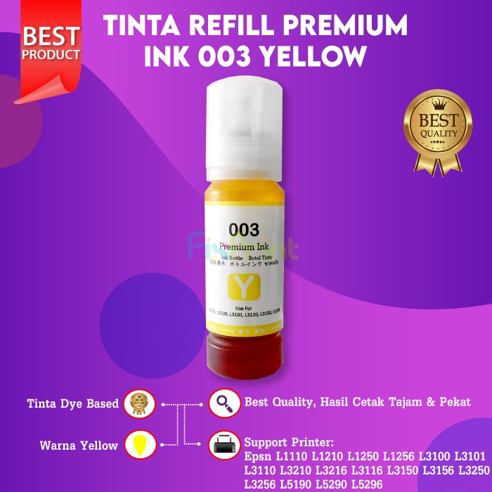 Tinta Premium 90ml Epson 003 C13T00V Pengganti Original Printer L1110 L3110 L3116 L3150 L3156 L5190